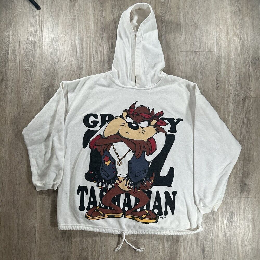 Vintage 1993 Jerry Leigh Tasmanian Devil Sweatshirt Hooded Men L/XL White‎ USA